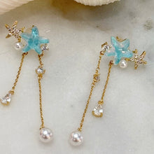 Blue stars with hanging pearl earrings