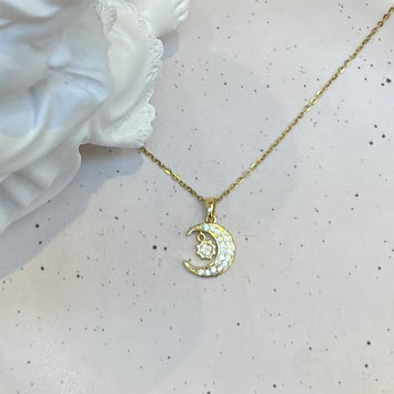 Hanging moon and star necklace