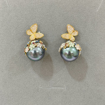 Butterfly with hanging ball earrings