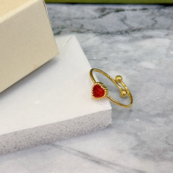 Gold red heart ring
