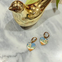 Hanging heart beach hoop earrings