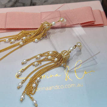 Tasseled pearl earrings