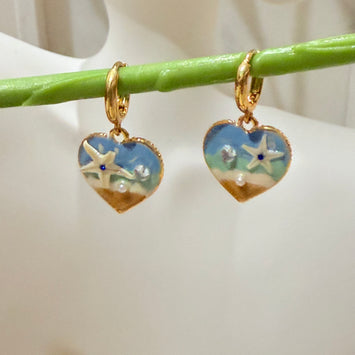 Hanging heart beach hoop earrings