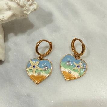 Hanging heart beach hoop earrings