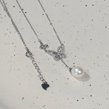 Sterling sliver butterfly with hanging pearl necklace