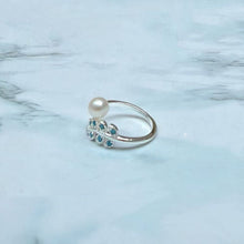 Blue Leaf & Pearl Ring