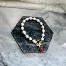 Strawberry quartz with fresh water pearl bracelet