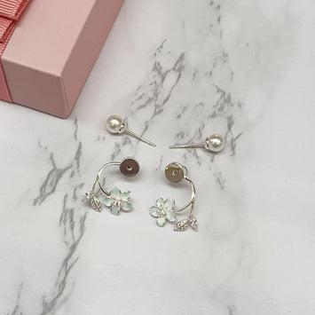 Silver Blossom & Pearl Earrings