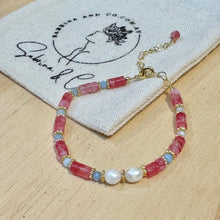 Strawberry quartz with fresh water pearl bracelet