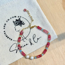Strawberry quartz with fresh water pearl bracelet
