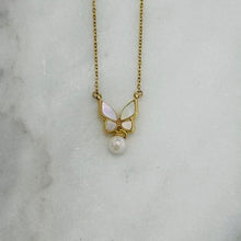 Shell butterfly with hanging pearl necklace