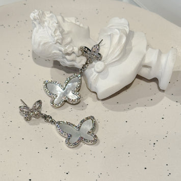Sliver hanging butterfly earrings