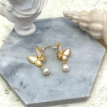 Butterfly shell and pearl earrings