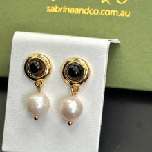 Tiger eye with hanging pearl earrings