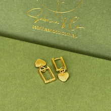 Square with hanging heart earrings