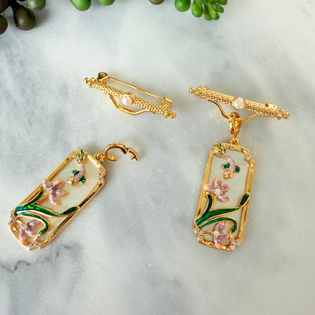 Hanging purple flower brooch