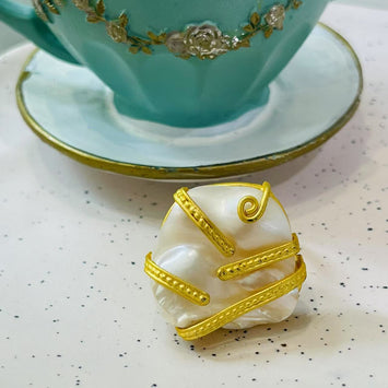 Golden brass pearl ring