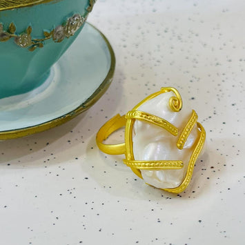 Golden brass pearl ring