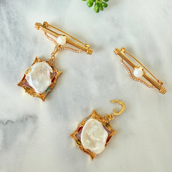 Hanging pearl painting brooch