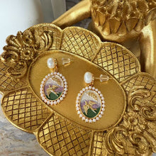 Pearl with hanging bird painting earrings