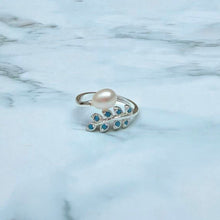 Blue Leaf & Pearl Ring