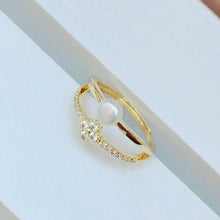 Double Band Pearl & Flower Ring
