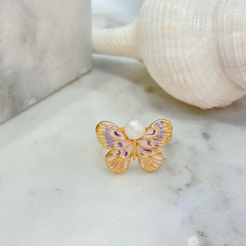Purple butterfly pearl ring
