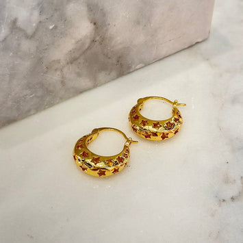 Carved star hoop earrings