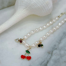 Pearl with hanging cherry bracelet
