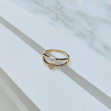 Double Band Pearl & Flower Ring