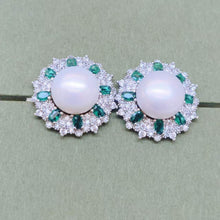 Green Halo Pearl Earrings