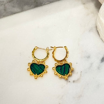 Hanging green heart hoop earrings