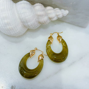 Green stone hoop earrings