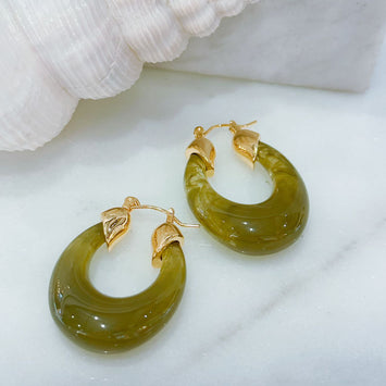 Green stone hoop earrings