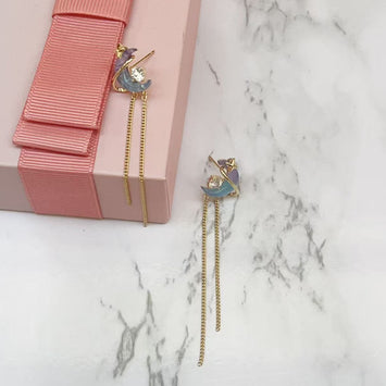 Moon & Star Chain Drop Earrings