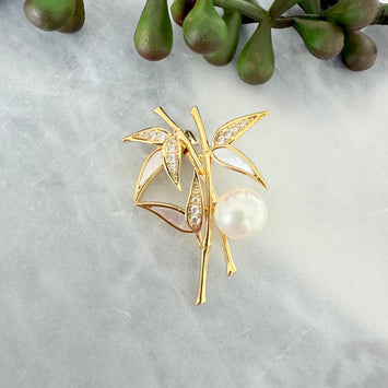 Shell bamboo brooch