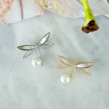 Shell dragonfly brooch