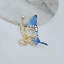 Blue Butterfly Pearl Brooch