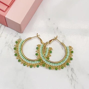 Green Halo Hoop Earrings