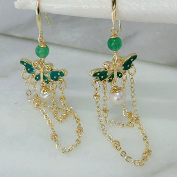 Green butterfly earrings