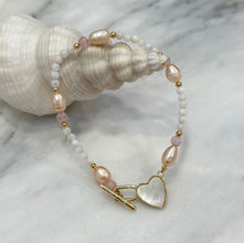 Shell love heart with pink fresh water pearl bracelet