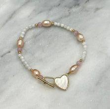 Shell love heart with pink fresh water pearl bracelet