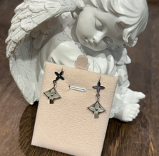 Carved cross with hanging shell flower earrings