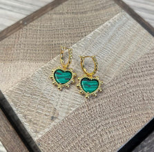 Green love heart earrings