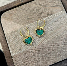 Green love heart earrings