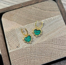 Green love heart earrings