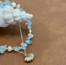 Blue gemstone with fresh water pearl bracelet