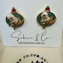 Red stone with pearl earrings