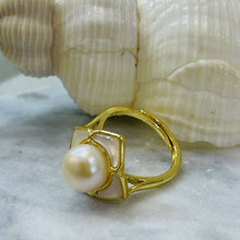 Square shell with pearl ring