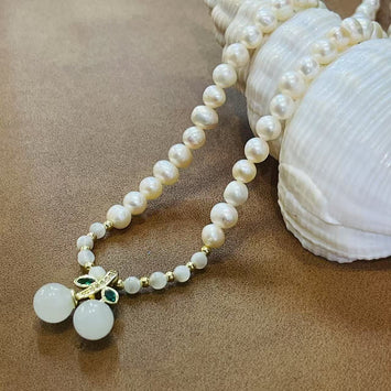 Fresh water pearl with cherry necklace